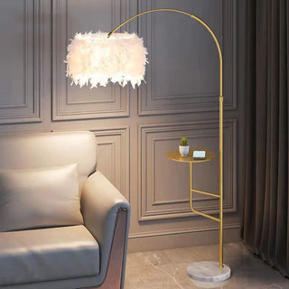 Arc Feather Floor Lamp /w Table, Metal, L 150CM