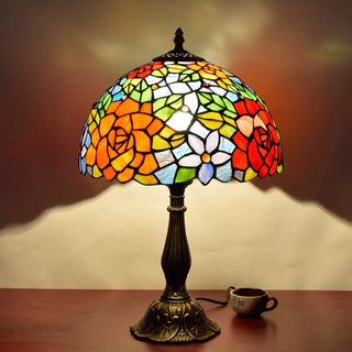 Mid Century Dome Shade Glass Table Lamp, Multicolor