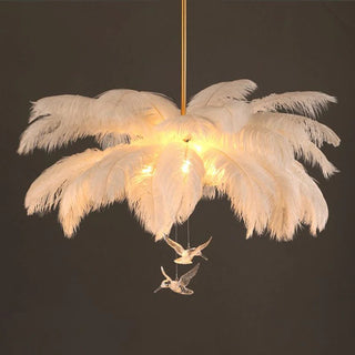 Ostrich Feather Chandelier /w Hanging Birds, 2 Style, DIA 56/60/65CM