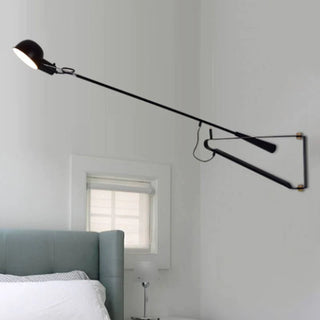 Keva Long Swing Adjustable Arm Wall Lamp, Metal, Black/White, Bedroom & Living Room