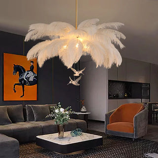 Ostrich Feather Chandelier /w Hanging Birds, 2 Style, DIA 56/60/65CM