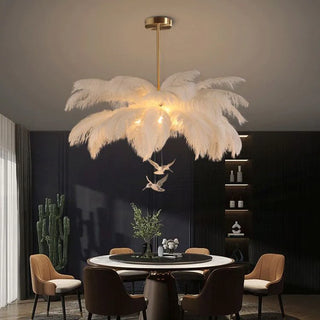 Ostrich Feather Chandelier /w Hanging Birds, 2 Style, DIA 56/60/65CM