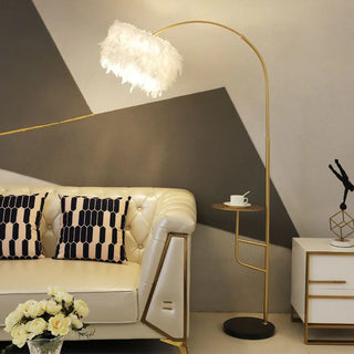 Arc Feather Floor Lamp /w Table, Metal, L 150CM