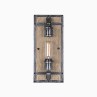 Industrial Wall Lamp, Metal & Wood, 15x40cm