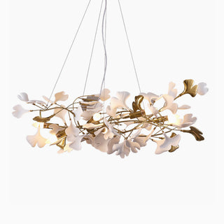 Leslie Ginkgo Biloba Luxury Ceramic Chandelier Large Foyer, White/Gold, Living Room