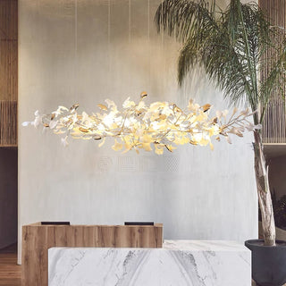 Leslie Ginkgo Biloba Luxury Ceramic Chandelier Large Foyer, White/Gold, Living Room