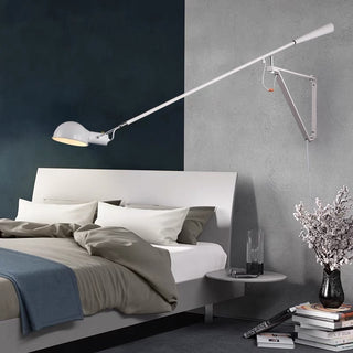 Keva Long Swing Adjustable Arm Wall Lamp, Metal, Black/White, Bedroom & Living Room