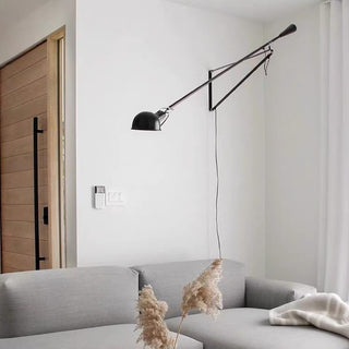 Keva Long Swing Adjustable Arm Wall Lamp, Metal, Black/White, Bedroom & Living Room