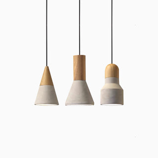 Modern Oak Cement Pendant Light, 3 Styles