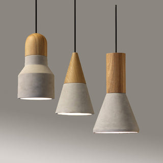 Modern Oak Cement Pendant Light, 3 Styles