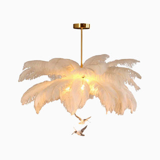 Ostrich Feather Chandelier /w Hanging Birds, 2 Style, DIA 56/60/65CM