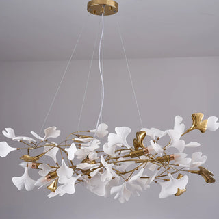 Leslie Ginkgo Biloba Luxury Ceramic Chandelier Large Foyer, White/Gold, Living Room