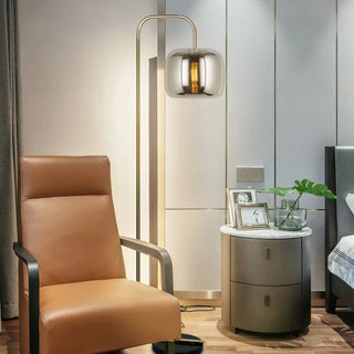 Smoke Gray Floor Lamp, Metal & Glass, L 160CM