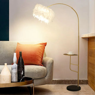 Arc Feather Floor Lamp /w Table, Metal, L 150CM