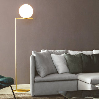 Simple Glass Ball Metal Pole Floor Lamp, Living Room