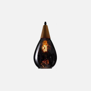 Vintage Teardrop Pendant Light, Glass/Wood