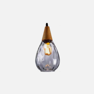 Vintage Teardrop Pendant Light, Glass/Wood