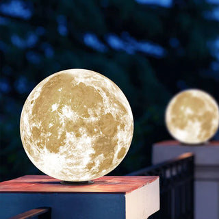 Modern Moon Resin Outdoor Lamp Post, Warm Light