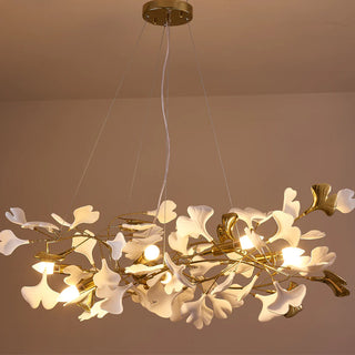 Leslie Ginkgo Biloba Luxury Ceramic Chandelier Large Foyer, White/Gold, Living Room