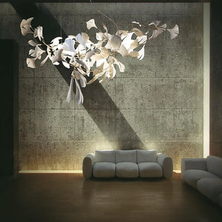 Leslie Ginkgo Biloba Luxury Ceramic Chandelier Large Foyer, White/Gold, Living Room