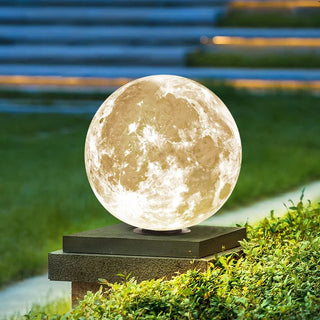 Modern Moon Resin Outdoor Lamp Post, Warm Light