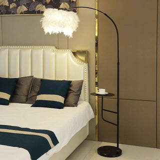 Arc Feather Floor Lamp /w Table, Metal, L 150CM