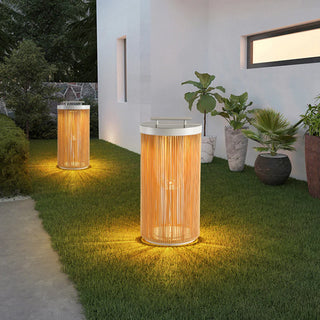 Retro Metal/Rattan Floor Lamp, Hardwired/Solar/LED, Outdoor