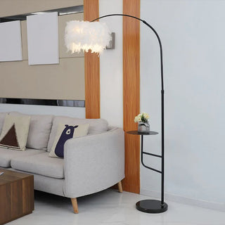 Arc Feather Floor Lamp /w Table, Metal, L 150CM