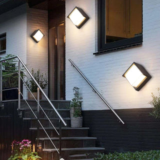 Square Metal Outdoor Wall Lamp, Black/White