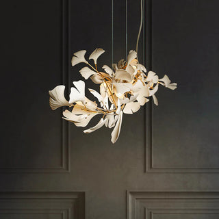 Leslie Ginkgo Biloba Luxury Ceramic Chandelier Large Foyer, White/Gold, Living Room