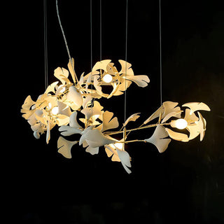 Leslie Ginkgo Biloba Luxury Ceramic Chandelier Large Foyer, White/Gold, Living Room