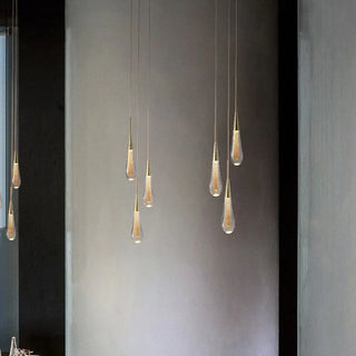 Teardrop Gold Pendant Light, Crystal & Metal, 1/3/5 Heads