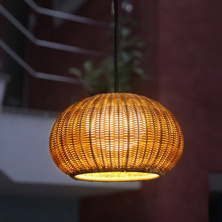 Ursula Retro Lantern Gold Pendant Light, Bamboo/Acrylic