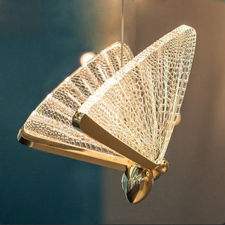 Art Deco Butterfly Pendant Light, Crystal & Metal, 2 Color