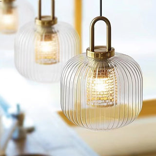 Modern U-Shaped Handle  Transparent Glass Pumpkin Pendant Light