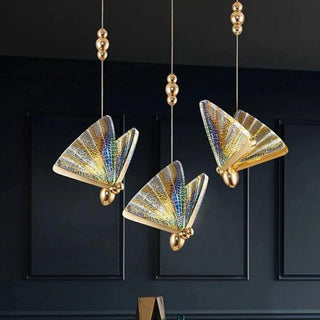 Art Deco Butterfly Pendant Light, Crystal & Metal, 2 Color