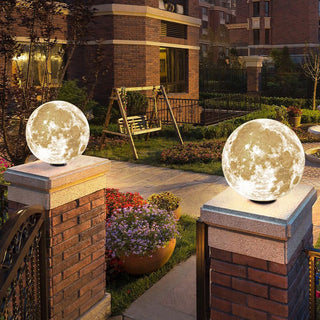 Modern Moon Resin Outdoor Lamp Post, Warm Light