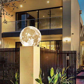 Modern Moon Resin Outdoor Lamp Post, Warm Light