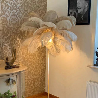 Feather Floor Lamp, Ostrich Feather & Metal