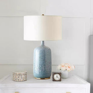 Leslie Modern Drum Ceramic/Fabric Table Lamp, Blue