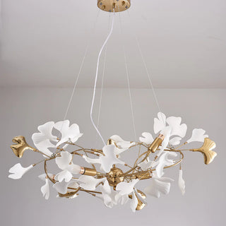 Leslie Ginkgo Biloba Luxury Ceramic Chandelier Large Foyer, White/Gold, Living Room