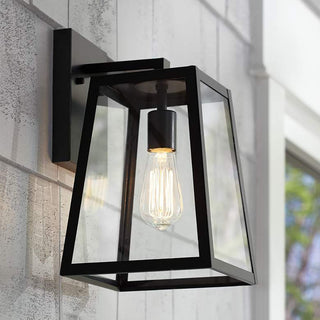 Black Glass Outdoor Wall Lamp, 13”