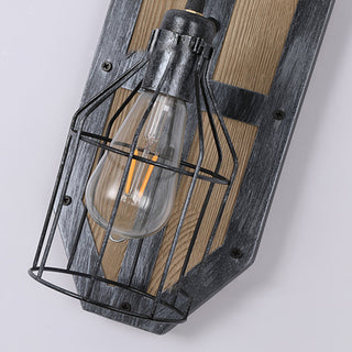 Bird Cage Wall Lamp, Metal & Wood, 20x40cm