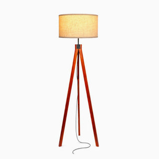 Beige Fabric Wood Classic Tripod Floor Lamp