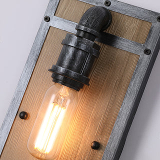 Industrial Wall Lamp, Metal & Wood, 15x40cm