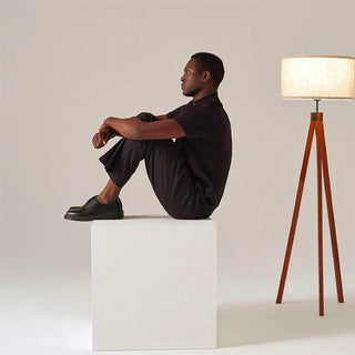 Beige Fabric Wood Classic Tripod Floor Lamp