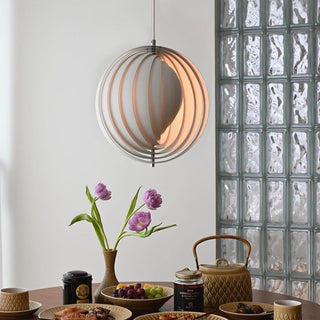 Modern Danish White Moon Ring Rotating Pendant Light