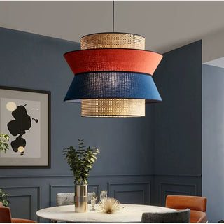 Blue&Red Rattan Pendant Light