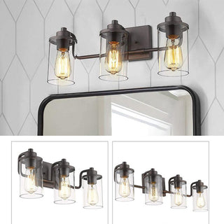 Industrial Style Mirror Front Vanity Wall Lamp, Metal & Glass, 3/4 Heads