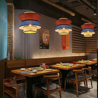 Blue&Red Rattan Pendant Light